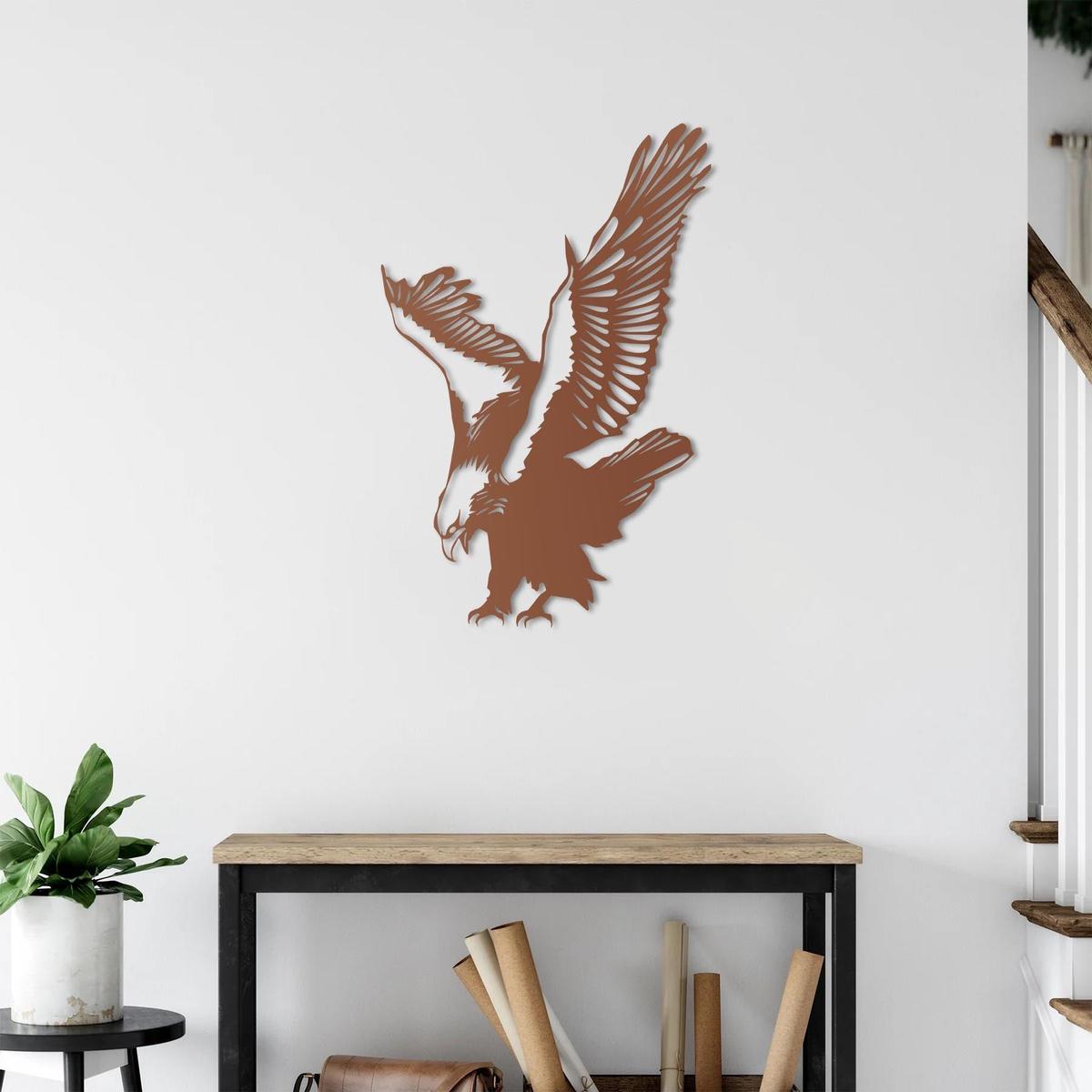 Free Eagle Metal Wall Art | Majestic Bird Decorative Wall Sculpture - 50x32 cm / 20x12 Inch | Bronze