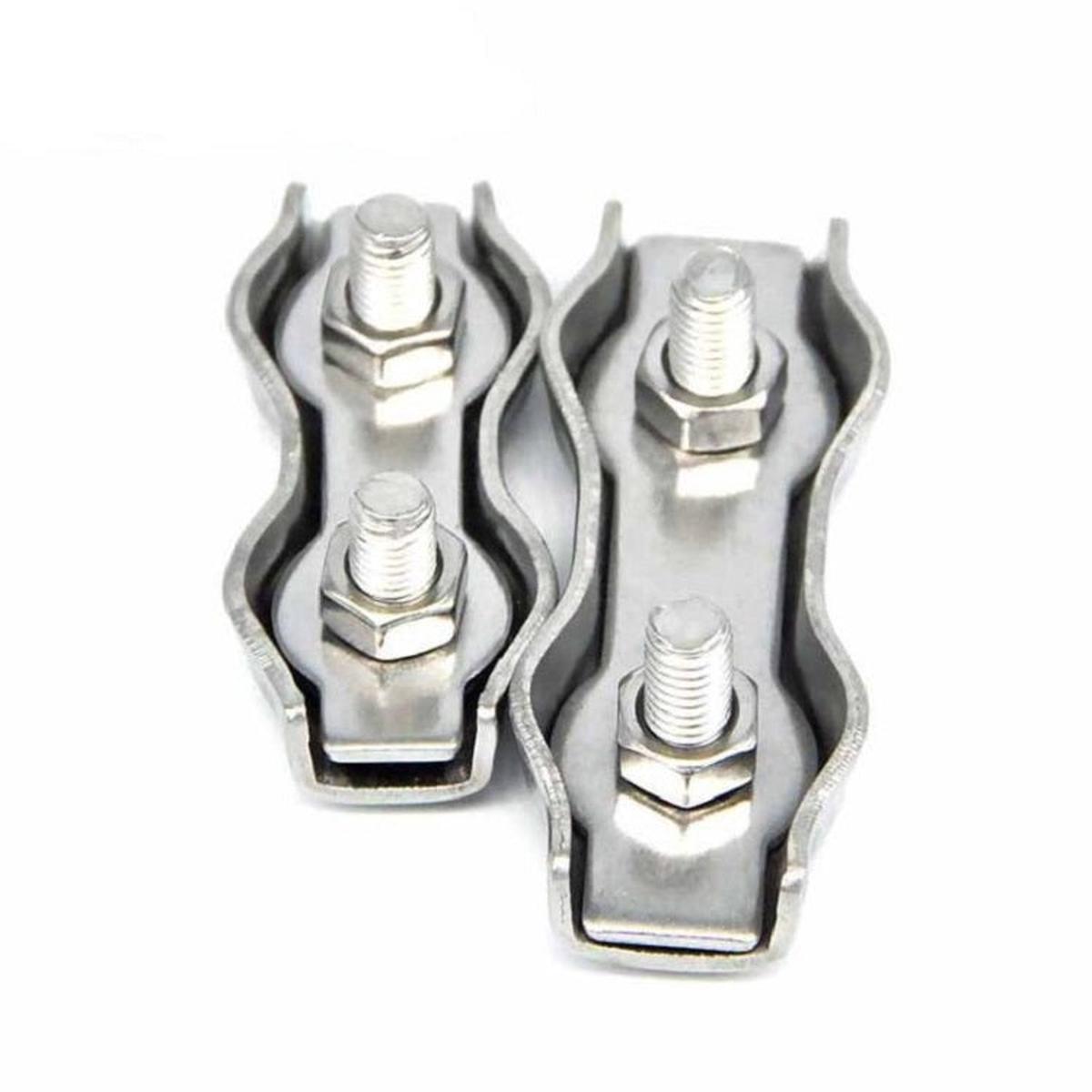 ELECTROPRIME 304 Stainless Steel Plate Single Clip Double Clamp Wire Rope Clamp, Specification:M8, Style:Double Clip