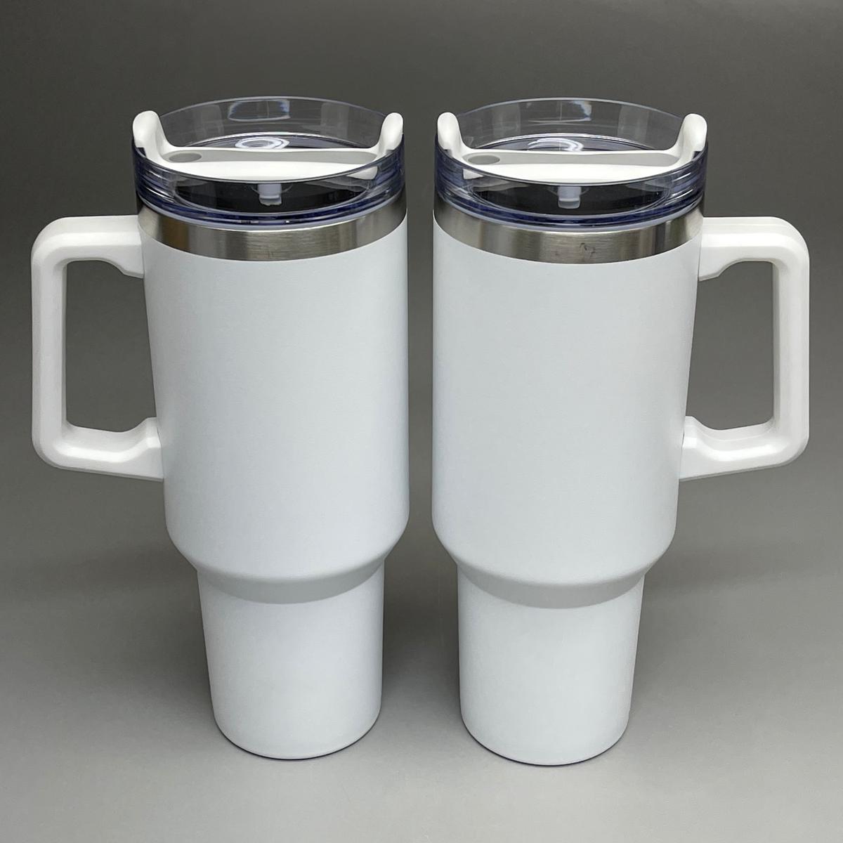 TUMBLER (2 PACK) Insulated Stainless Steel Travel Mug w/ Lid Handle Straw 40 oz White