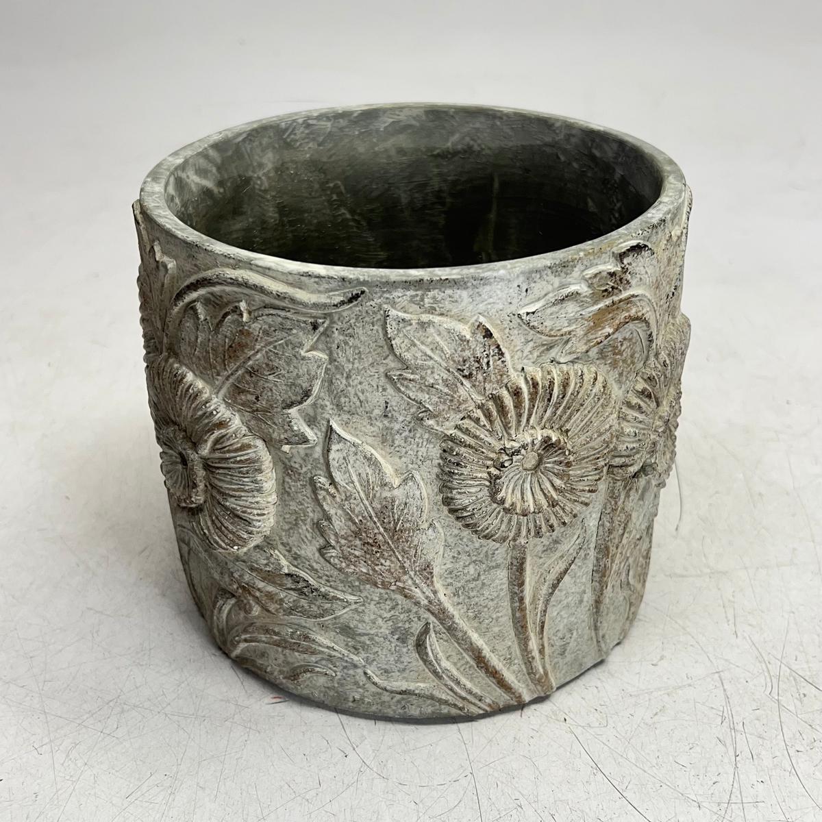 ZA@ SILVER TREE Cement Flower Pattern Plant Pot  6.5