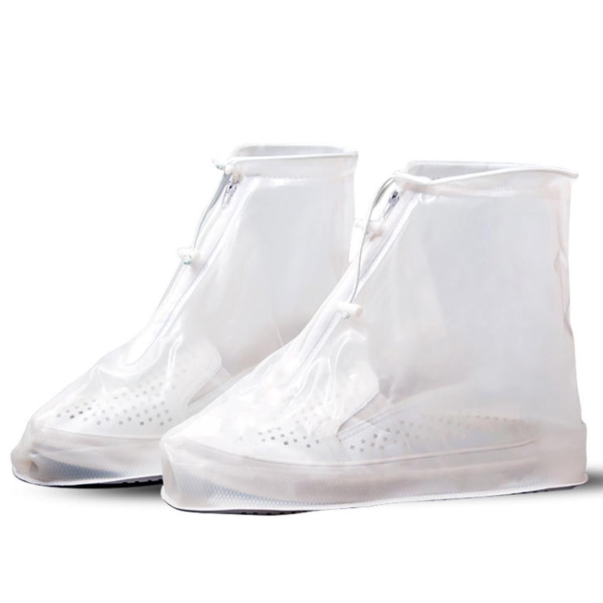 1 Pair Rainy Outdoor Anti-Skid Waterproof Shoe Cover Thickening Repetitive Use Shoe Cover XL(White)