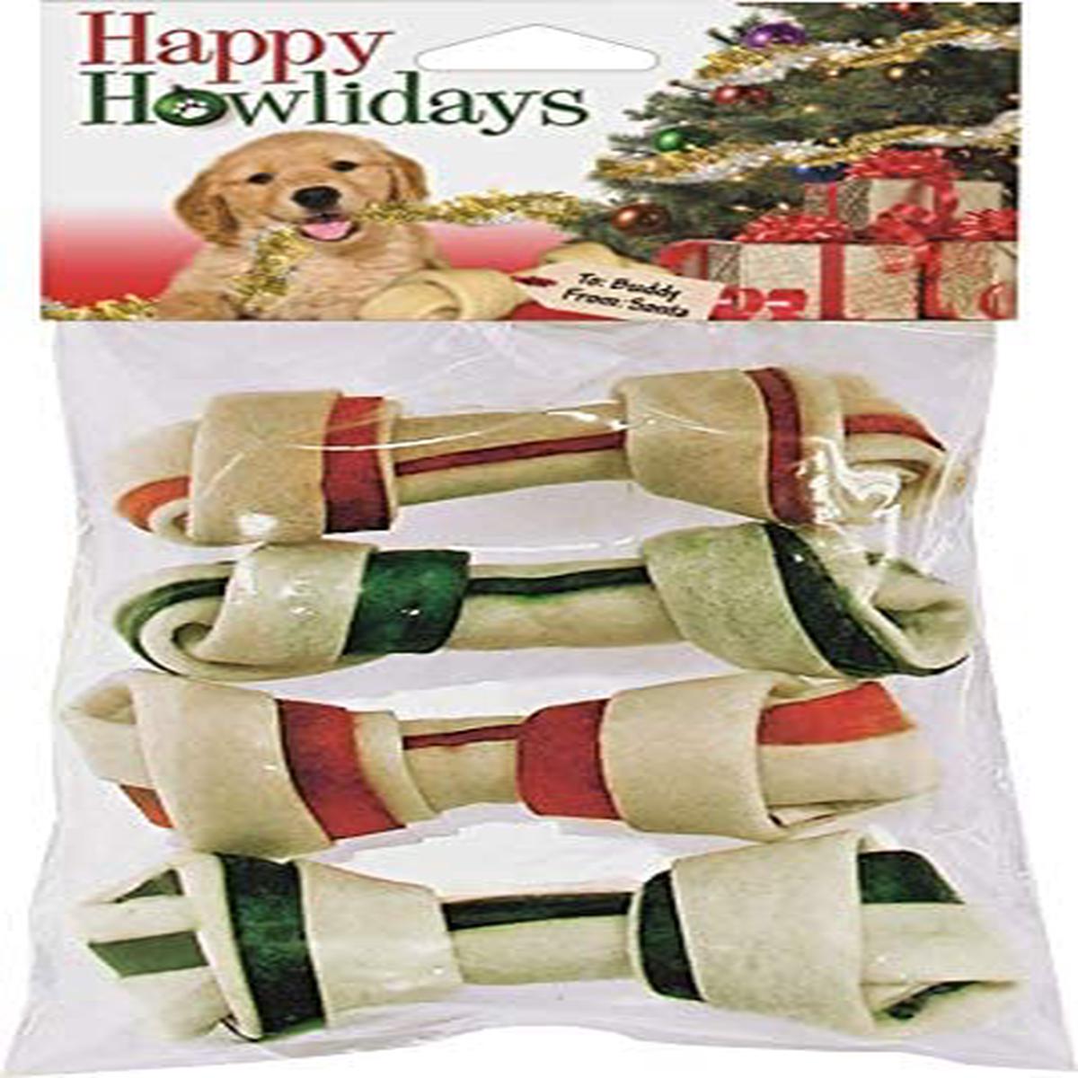 Pet Factory Happy Howlidays Christmas Beefhide Bones 4pk 4