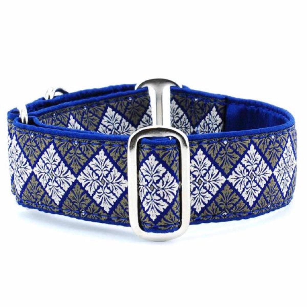 2 Hounds : Small Satin Lined Martingale Collar - Leaf Tile Navy