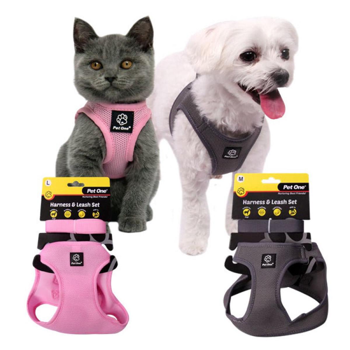 Pet One Harness and Leash Set for Dogs Pink