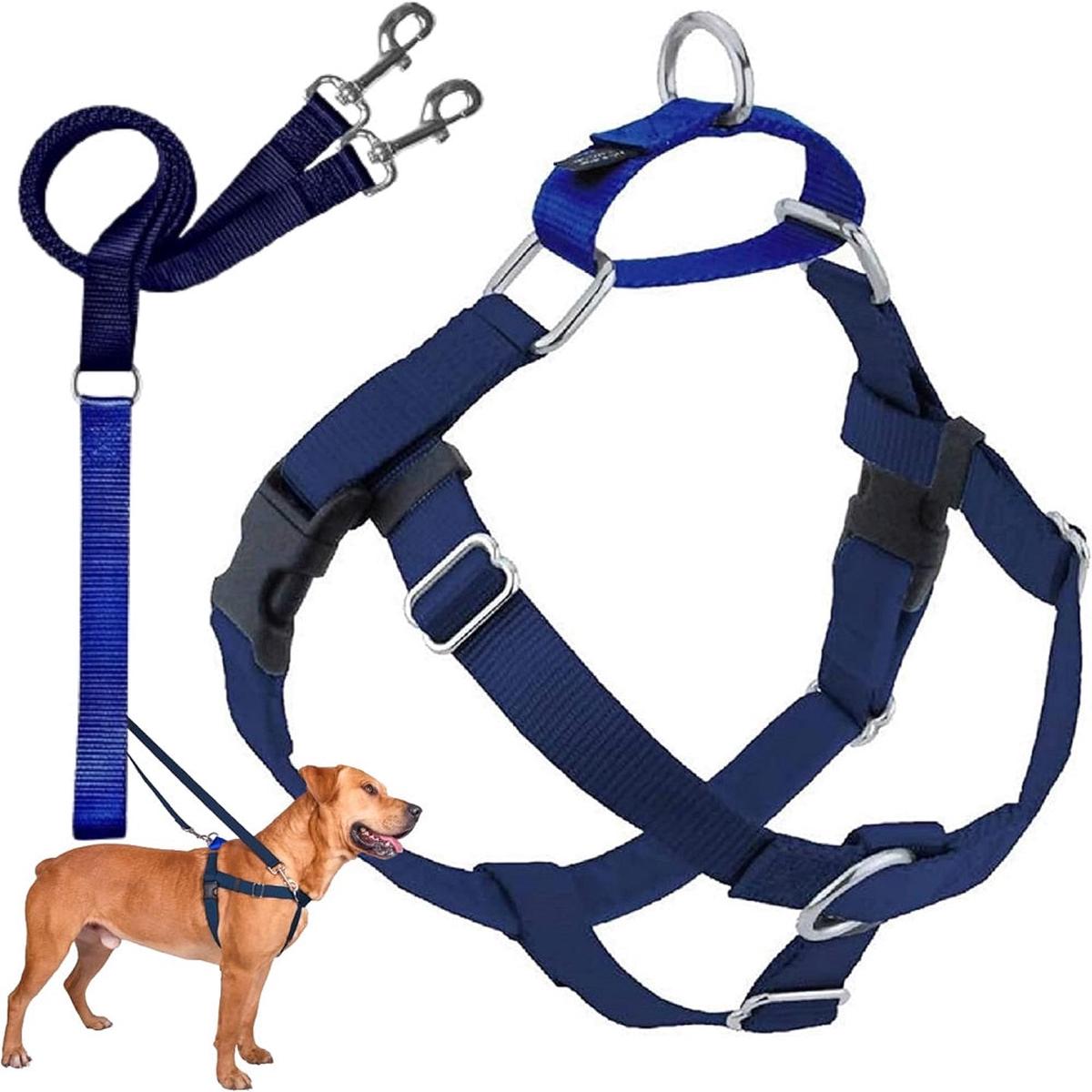 2 Hounds Design Freedom No Pull Dog Harness, Adjustable Harness and Leash Set X-Large Navy