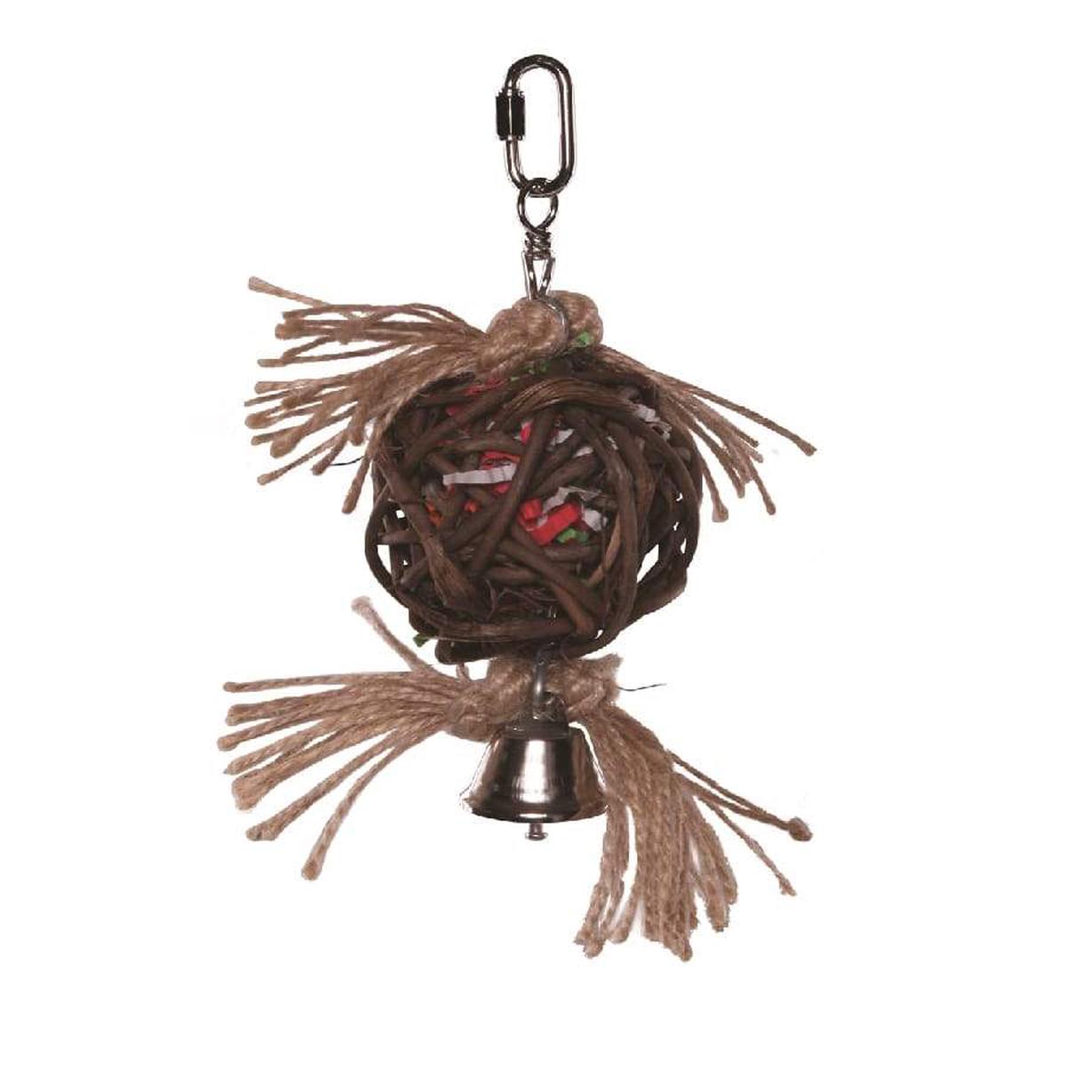 Kazoo Bird Toy Hanging Wicker Ball With Bell Medium
