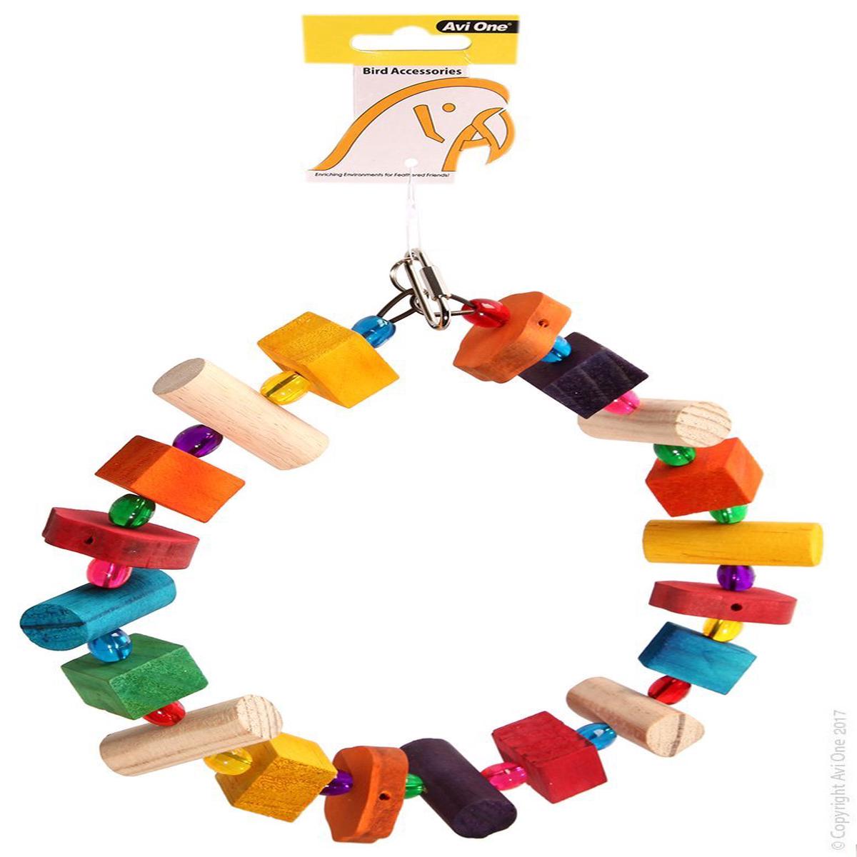 Avi One Parrot Toy Wooden Ring with Acrylic Beads 24x27cm