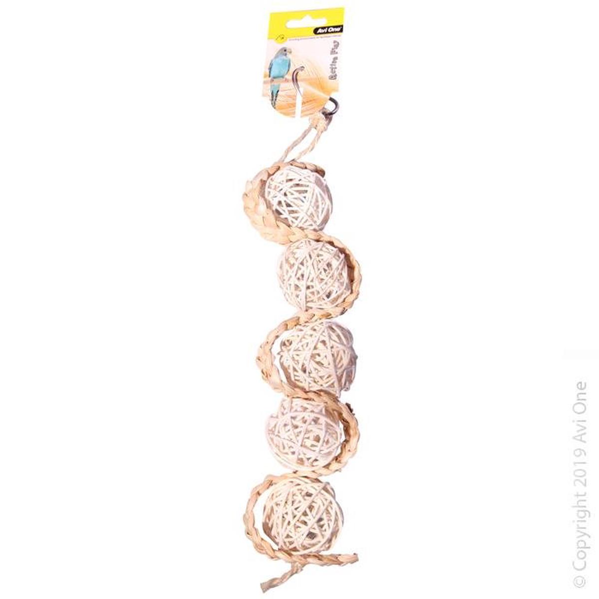 Avi One Bird Toy Rattan Balls With Woven Straw
